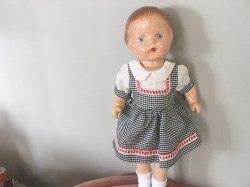 15'' ALL COMPOSITION 1930S UNMARKED PATSY TYPE DOLL, CHECK DRESS CHOICE OF 2